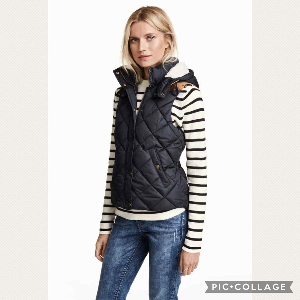 H&M L.O.G.G. Navy Hooded Puffer Vest